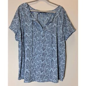 A new approach women 2xl paisley top peasant floral blouse blue boho split neck
